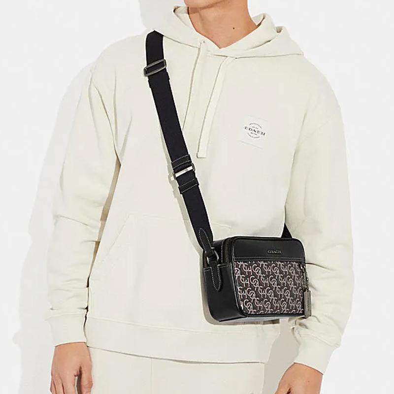 New COACH Graham PVC Cow Leather Patchwork Camera Bag Shoulder Bag Crossbody Bag Medium Size Unisex Gray & Black CF484-QBBK