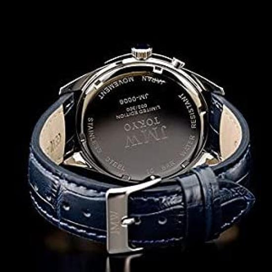 JMW TOKYO Мужские Роскошные Часы с Фазами Луны – Японский Механизм, Римские Цифры, Синий и Серебряный – Ограниченная Серия 300 Штук по Всему Миру