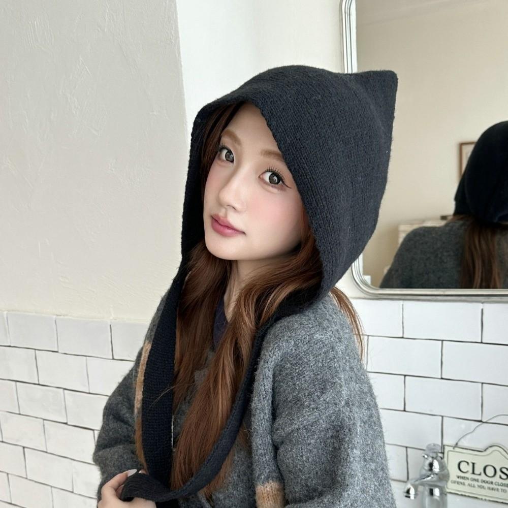 Soft Balaclava Cap Korean Style Knitted Beanies Hats Vintage Scarf Hat Outdoor