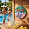 Wooden Hanging Sign Summer Pool Sign, Weather Resistant Solid Wood Plaque with Party Gift Hemp Rope for Outdoor Beach And Swimming Decoration
