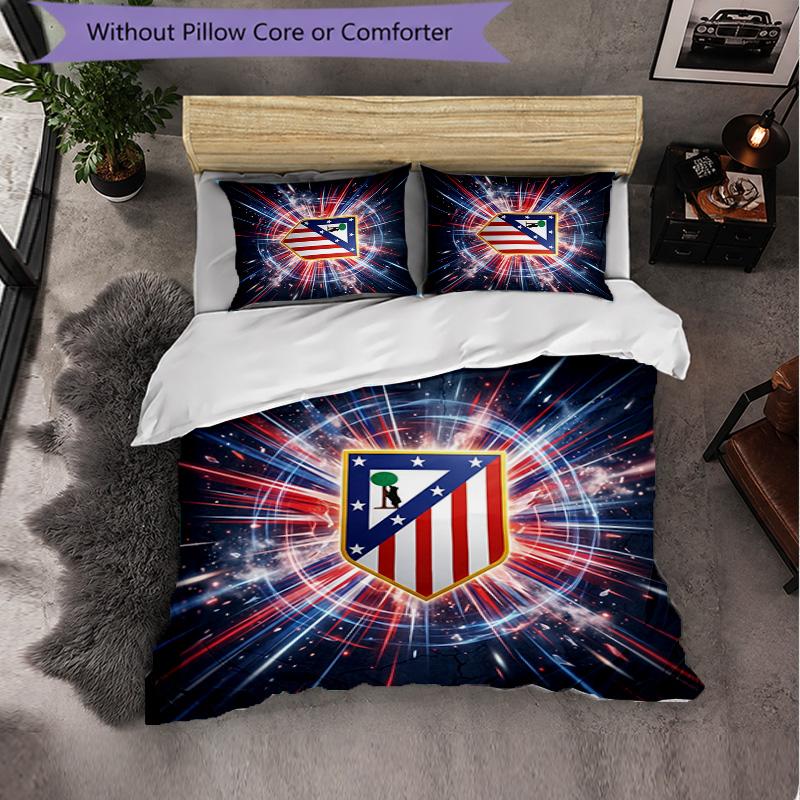 Atletico Madrid Pattern 3 Pieces Bedding Set Soft Microfiber Duvet Cover with Pillow Cases for Bedroom