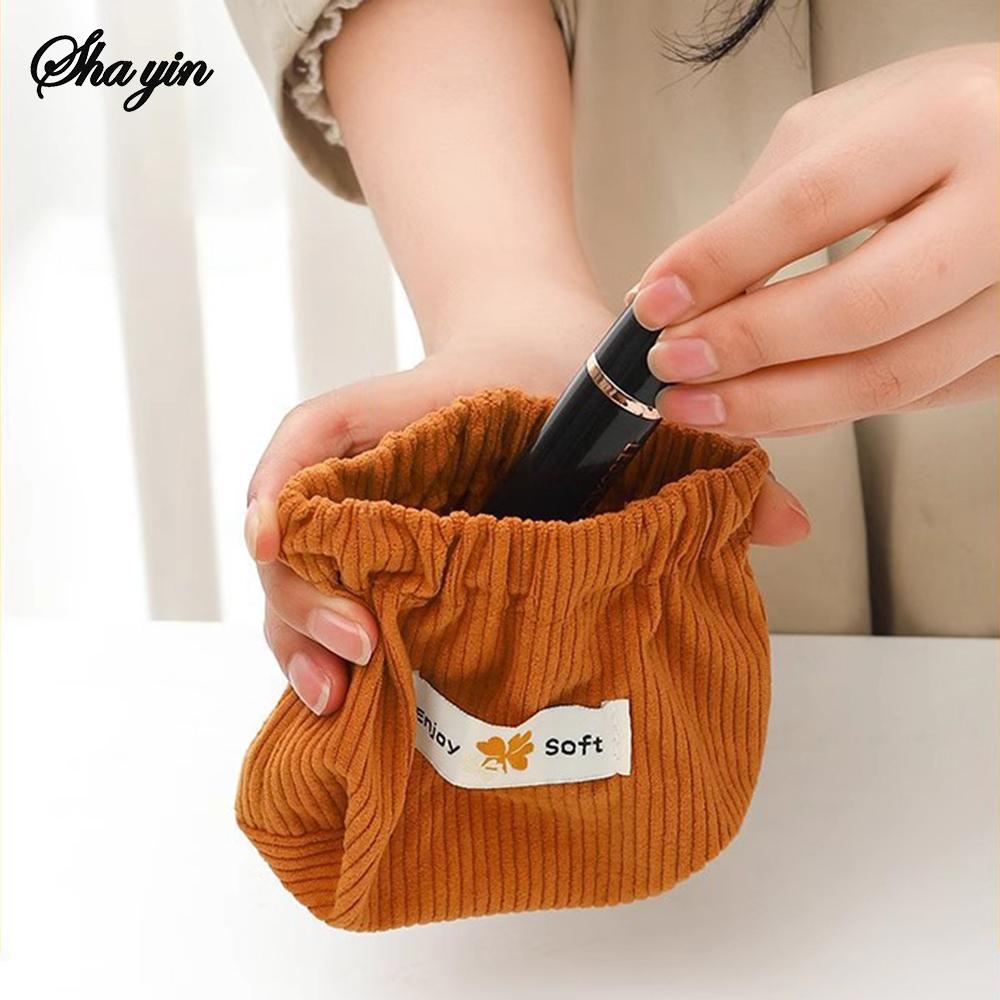 1PC Corduroy Clover Storage Bag Handheld Bag Bullet Storage Bag Lipstick Cosmetics Storage Bag Convenient Mini Wallet