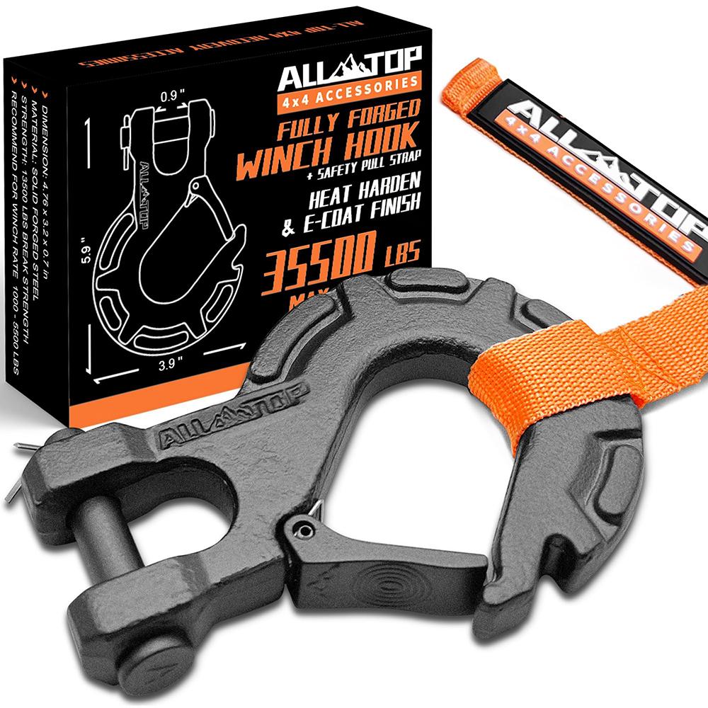 Forged Steel Winch Hook 3/8in 16Ton 13500/35500Lbs Extreme Hook for Winch Cable Ropes Forged Steel & E-Coated Finish