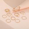 11pcs Simple Gold Silver Hollow Round Oval Leaf Twist Wave Ring Set