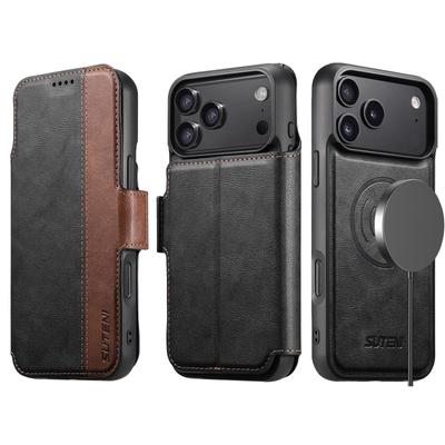 Магнитный кожаный чехол-книжка для iPhone 17 Pro Max и Samsung S25U с беспроводной зарядкой