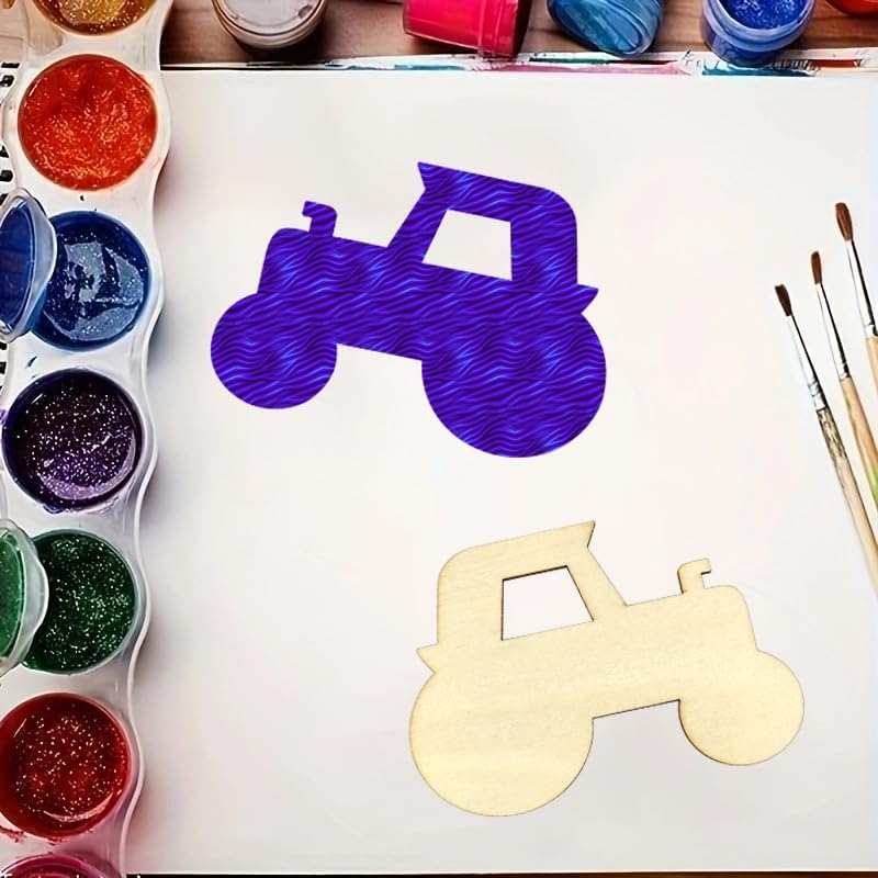 30 Pack Unfinished Wood Car Cutouts Crafts Wooden Truck Vehicles To Paint Tractor Shape Cutouts Paint Wooden Cars Hanging Ornaments DIY Gift Tags for