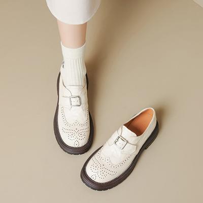 Мода НОВЫЕ Весна/Осень Женские Лоферы Круглый Носок Массивный Каблук Обувь из Натуральной Кожи Женская Обувь Ремешок с Пряжкой Женские Туфли-Лодочки Обувь Броги