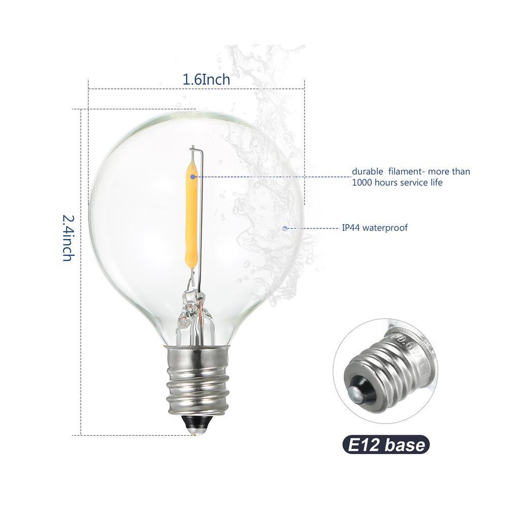 AC230V Globe LED G40 Bulb Lamp 25 Pack E12 Base Socket Holder IP44 Water Resistance Warm White for String Light Home Party Decoration Wedding