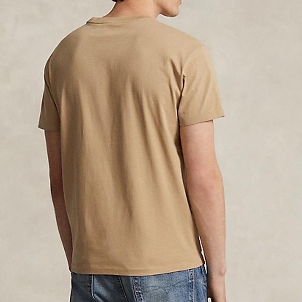 Polo Ralph Lauren FW23 однотонная футболка с вышитым маленьким пони, круглым вырезом и коротким рукавом, мужская футболка цвета хаки 710671426-241