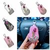 Flower Flower Remote Key Bag Leather Crystal  Keychains Key Cover  Car Accessories