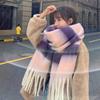 Patchwork Wool Scarf Women Luxury Winter Warm Long Tassel Shawls Wraps Soft Rainbow Stripe Plaid Blanket Pashmina Scarves