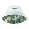 Korean Letters Embroidery Bucket Hat For Women Men Summer Coconut Trees Print Double-Sided Fisherman Cap Wide Brim Sunshade Hats