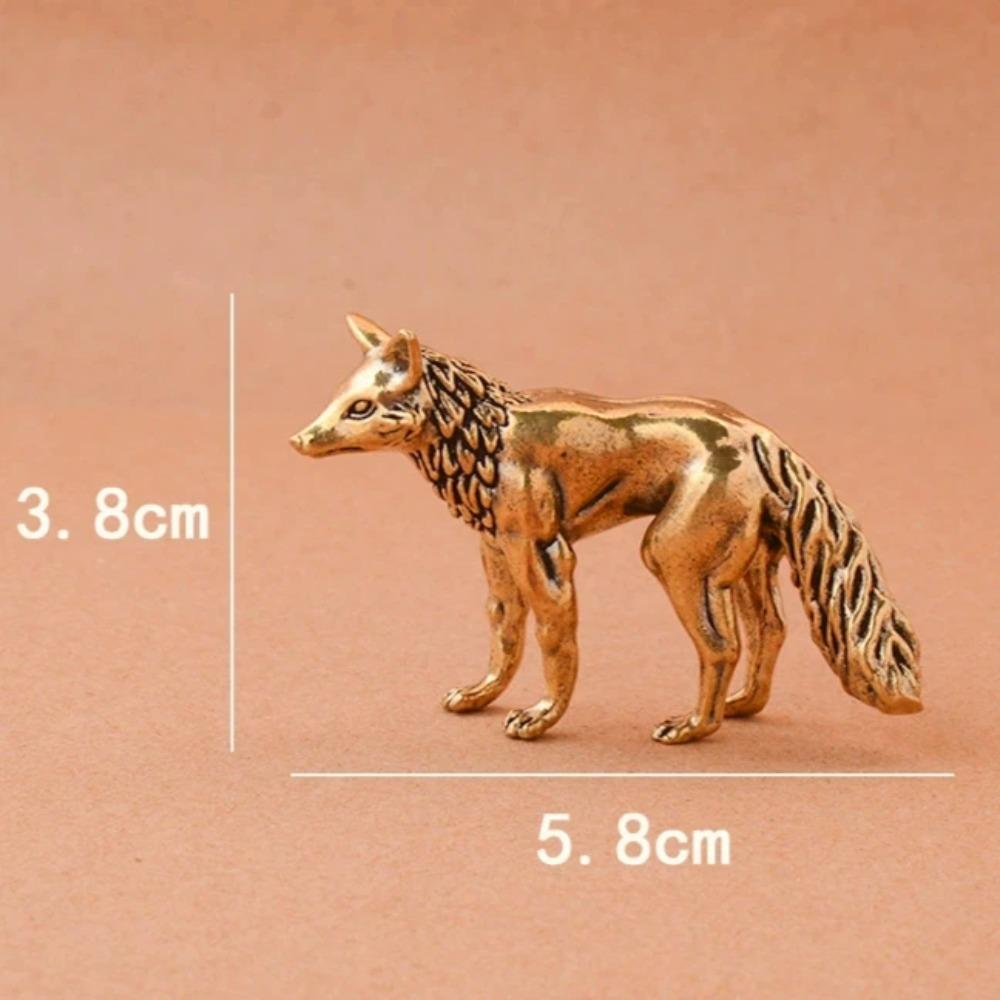 Латунная статуэтка лисы Милые миниатюрные фигурки лисы Настольное украшение Декоративные аксессуары Медная скульптура животного Домашний декор Ремесла