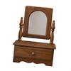 Wood Desk Makeup Mirror Dressing Accessory Birthday Gift 360° Swivel Retro with Drawer Countertop