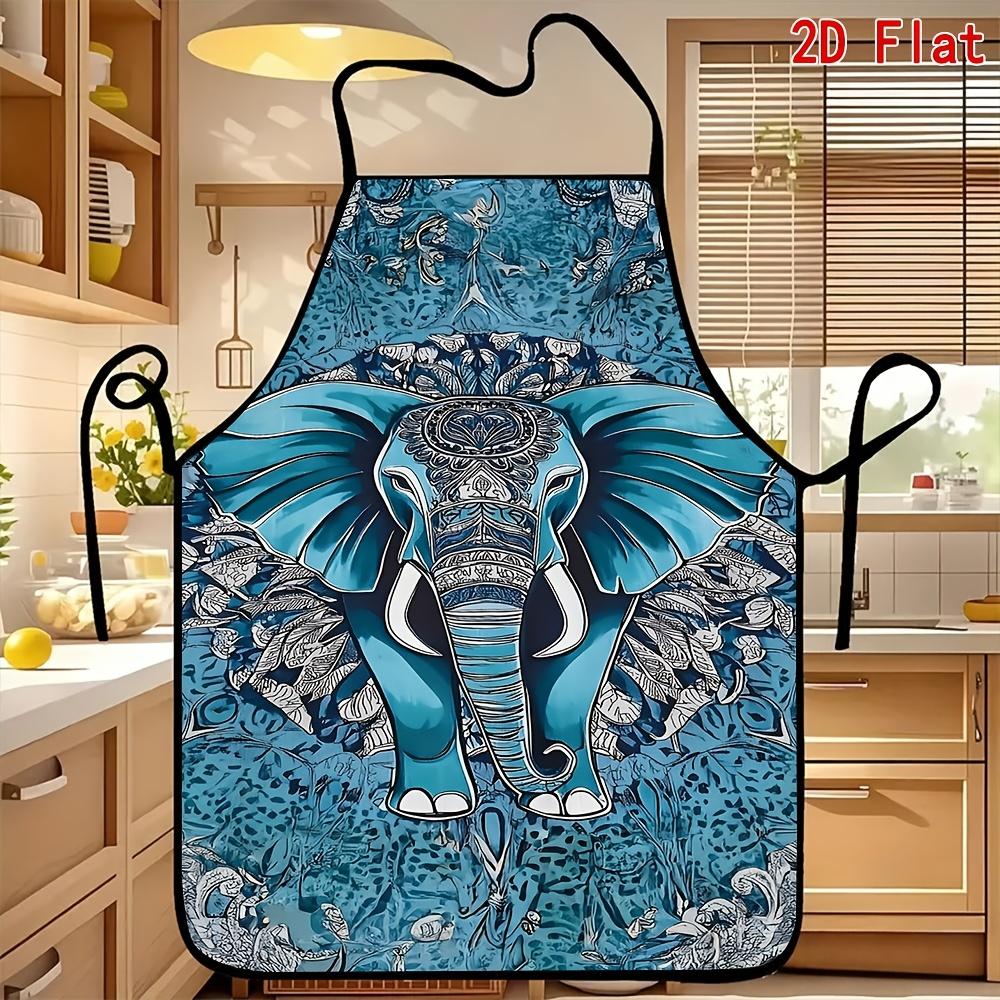 1pc, an Apron Themed with a Blue Elephant Tattoo Image, Reusable, Easy, Lightweight, Multifunctional, Suitable for Kitchen And Restaurant Use, Cooking