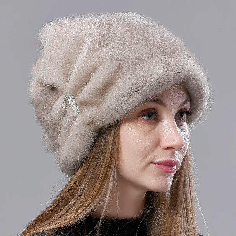 Зимние меховые шапки, женские стильные теплые шапки из натурального цельного норкового меха, роскошные шапки-ушанки, антихолодная зимняя шапка