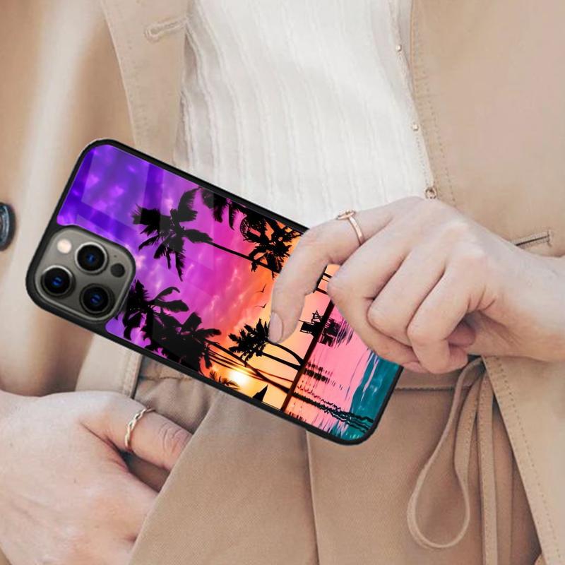 Летний Закат на Пляже Пальма Магнитный Чехол для Телефона Для APPLE iPhone 17 Air 16 14 13 12 Pro Max 15 Plus Беспроводная Обложка MagSafe