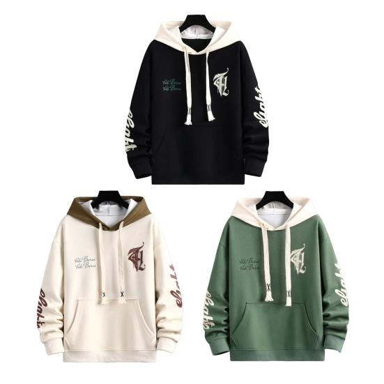 Зимняя мужская толстовка с капюшоном, затягивающимся шнурком, с принтом букв, цветная хип-хоп-стиль, свободный размер, утолщенная, теплая, удерживающая верхняя одежда