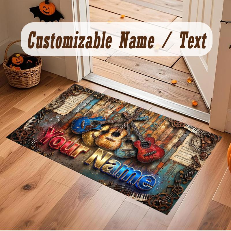 Music Theme Soft Crystal Velvet Rug Custom Name & Text Print Non Slip Floor Rug for Bedroom Living Room