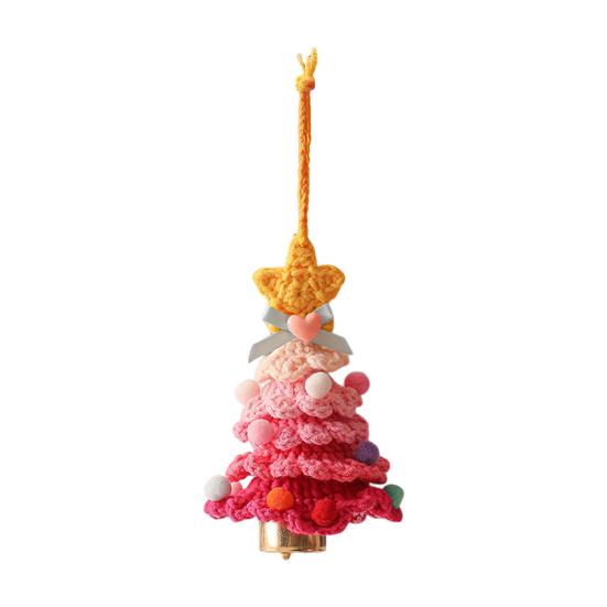 Knitted Christmas Tree Ornaments Mini Crochet Christmas Tree Hanging Pendant with Gold Jingle Bell for Holiday Home Party Decoration