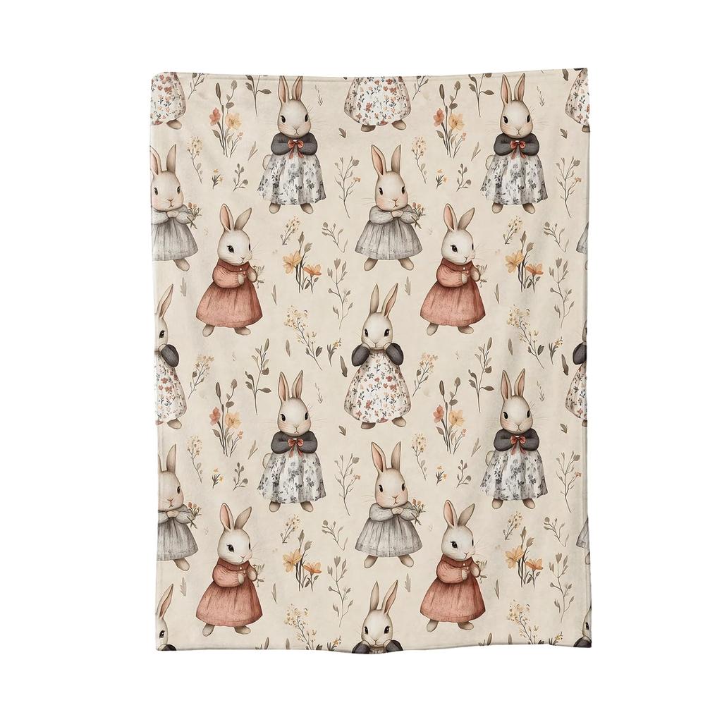 130*150cm Easter Flannel Bunny And Flower Digital Print Blanket, Bed Blanket, Small Dispenser