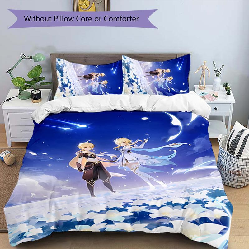 3pcs Genshin Impact characters9 pattern bedding set duvet cover set includes duvet cover &pillowcases, perfect all season bedroom decoration & gift