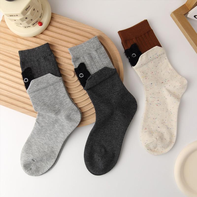 1 пара мультяшных милых носков до середины икры с котятами для женщин и девушек, хлопковые носки на осень-зиму