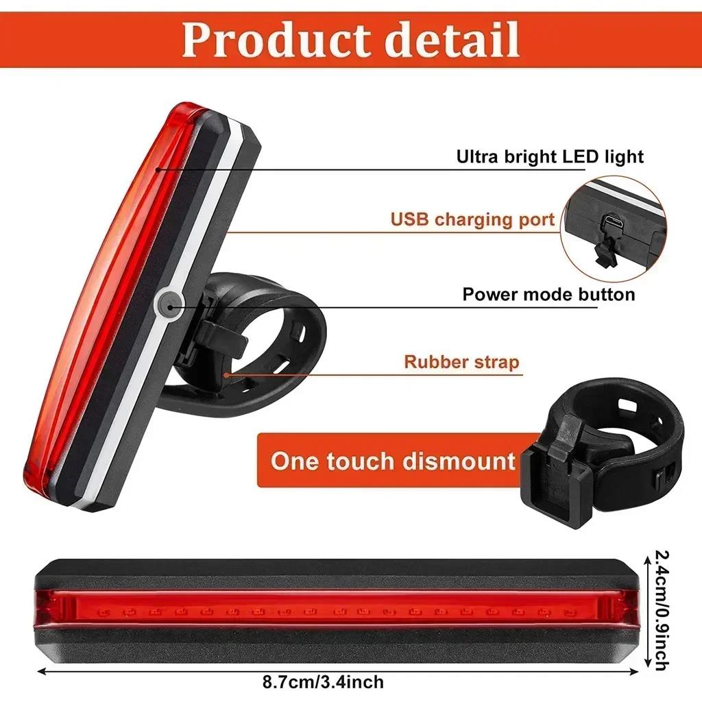 LED Bike Rear Light Highlight COB Tail Light Waterproof Bicycle USB Rechargeable Mountain Riding Cycling Tail Lamp Bicycle Parts 7