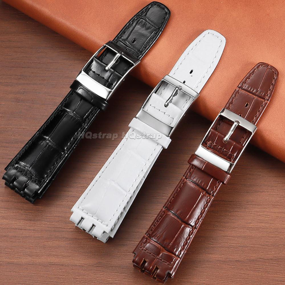 Watch Strap for Swatch 17mm 19mm Genuine Leather Watchband High Quality Wristband Men Women Waterproof Soft Bracelet Accessories