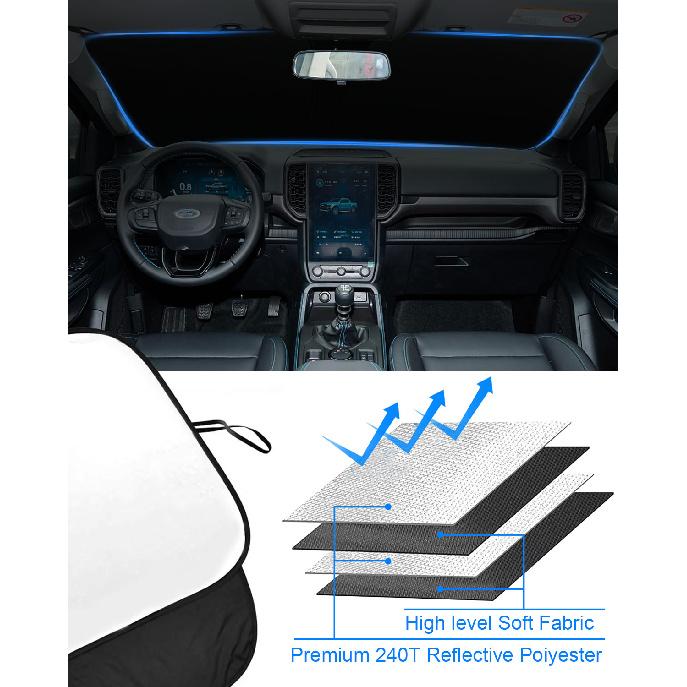 Windshield Sun Shade for Ford Ranger Accessories 2019-2024 2025 Sunshade Window Sun Visor Protector Foldable Blocks UV Rays