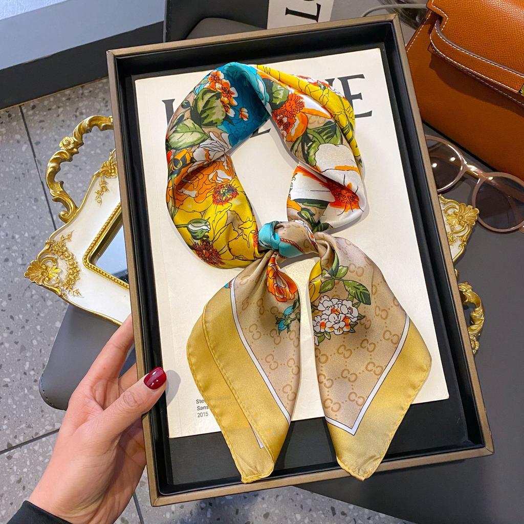 Small Silk Scarf Women'S Versatile High-End Decorative Square Scarf Professional Small Scarf Simulation Silk Korean Version Streamer Bag