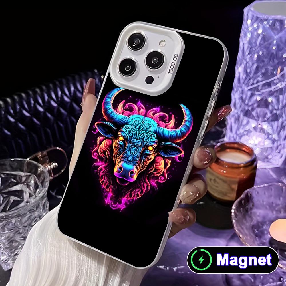 Чехол для телефона с головой быка для iPhone 17 16 15 14 13 12 11 X XR XS Air Pro Max Plus Цветной Серебристый Чехол MagSafe