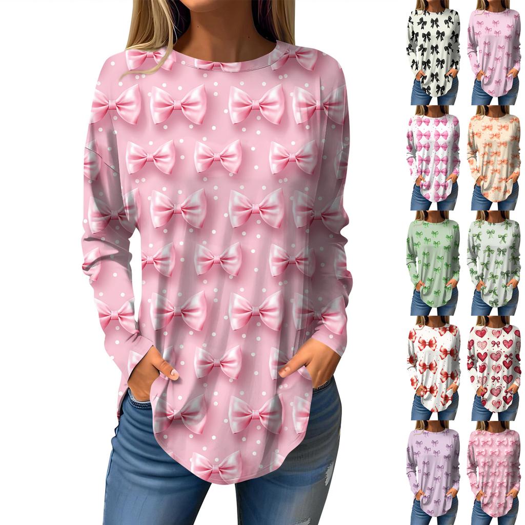 Tee Shirts For Women Fall Casual Long Sleeve Shirts Sweatshirt Vintage Graphic Printing Top Pullover Valentine's Day