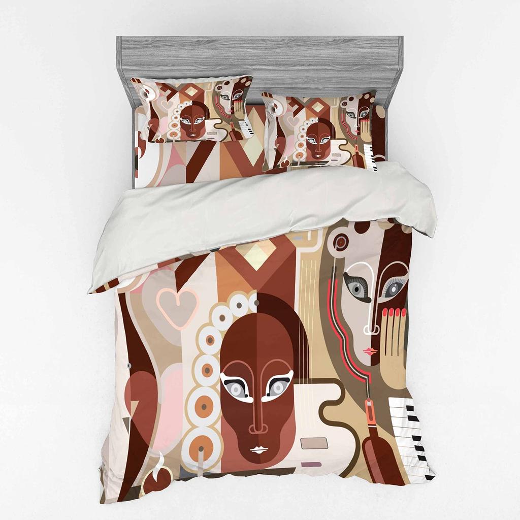 Human Face Comforter Cover Sets For Teens Lightweight Down Quilt Covers Abstract Shape Face Pattern Bedspread Cover No Comforter