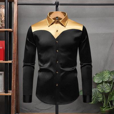 Мужская рубашка с лацканами и длинным рукавом из атласа с индивидуальным цветовым блоком, рубашка с пуговицами и планкой, повседневная одежда для отдыха на улице, работа