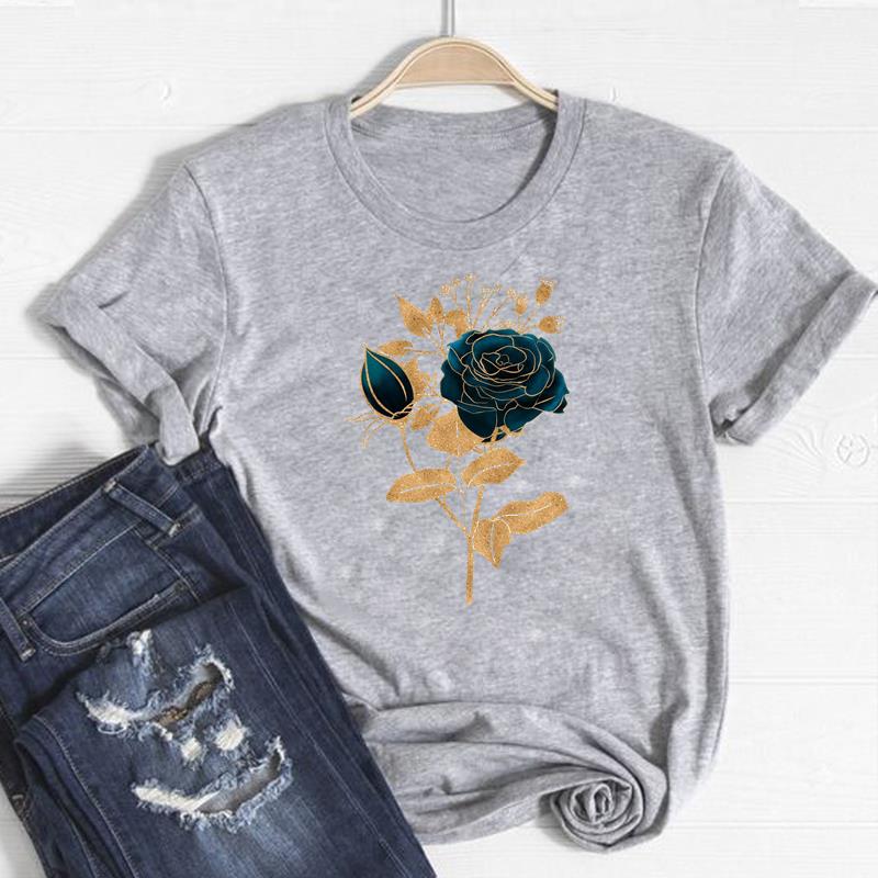(Asian Size)Short Sleeve Women Flower Lovely Style Trend Cute Print Lady Tee Top Fashion T Shirt Clothing Casual Female Graphic T-shirt