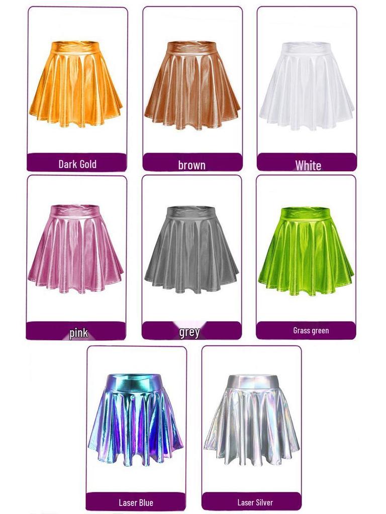 Женская металлическая плиссированная юбка для клубных выступлений