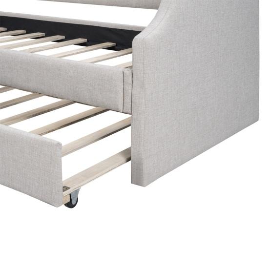Sofa Bed 90x200cm Folding Cotton Linen Fabric Day with Pull-out Baby Cot Headboard Strong Wood Slat Support Home Furniture, Beige Guest