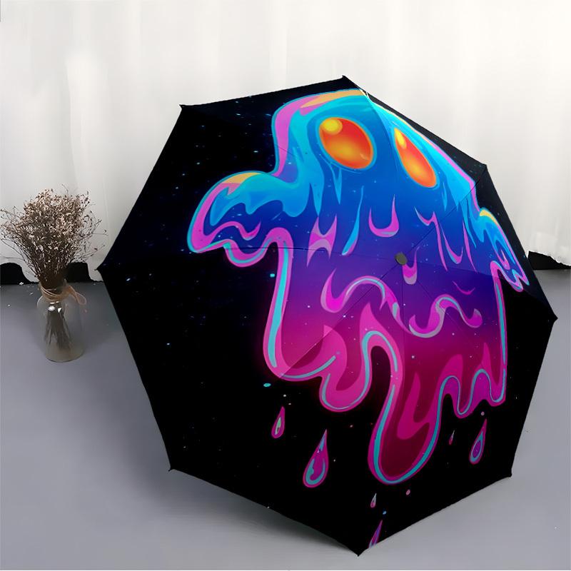 1pc Ghost Neon Automatic Open/Close Umbrella with Windproof, Functional Design, 8-Rib Sturdy Canopy, Durable Ribs,070