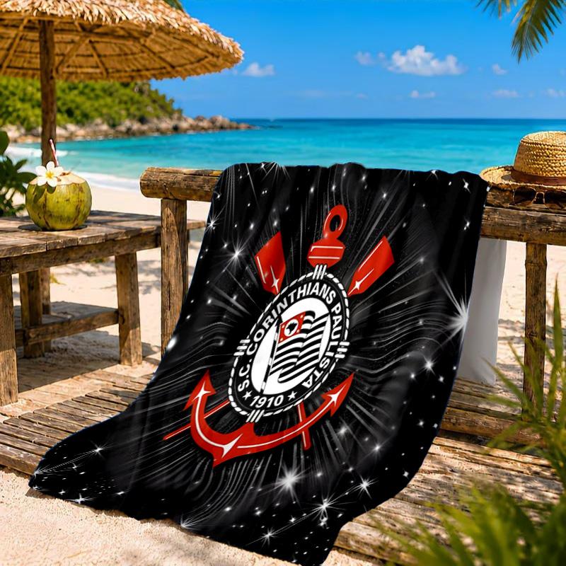 Sport Club Football Crest Printed Microfiber Beach Towel, Soft And Absorbent, Quick-Dry, Ideal for Summer Travel, Beach Essential, Swimming Pool