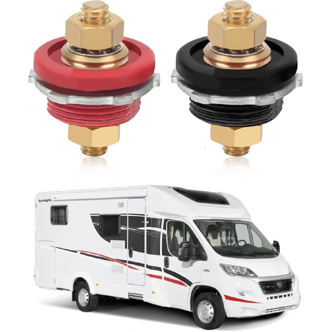Thru Panel Battery Terminal Connector Premium High Current, 2 Pcs 3/8in Thru Panel Battery 250A Positive Negative Junction Stud Post for Cars RVs