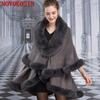 2 Colors Women Grey Black Faux Fur Big Collar Long Cashmere Poncho Winter Warm Thick Outstreet Coat Two Layers Loose Cape Shawl