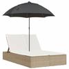 VidaXL Chaise longue double avec coussins et parasol beige poly rotin, transat, lit de jour d'extérieur, lit de jour de 368085