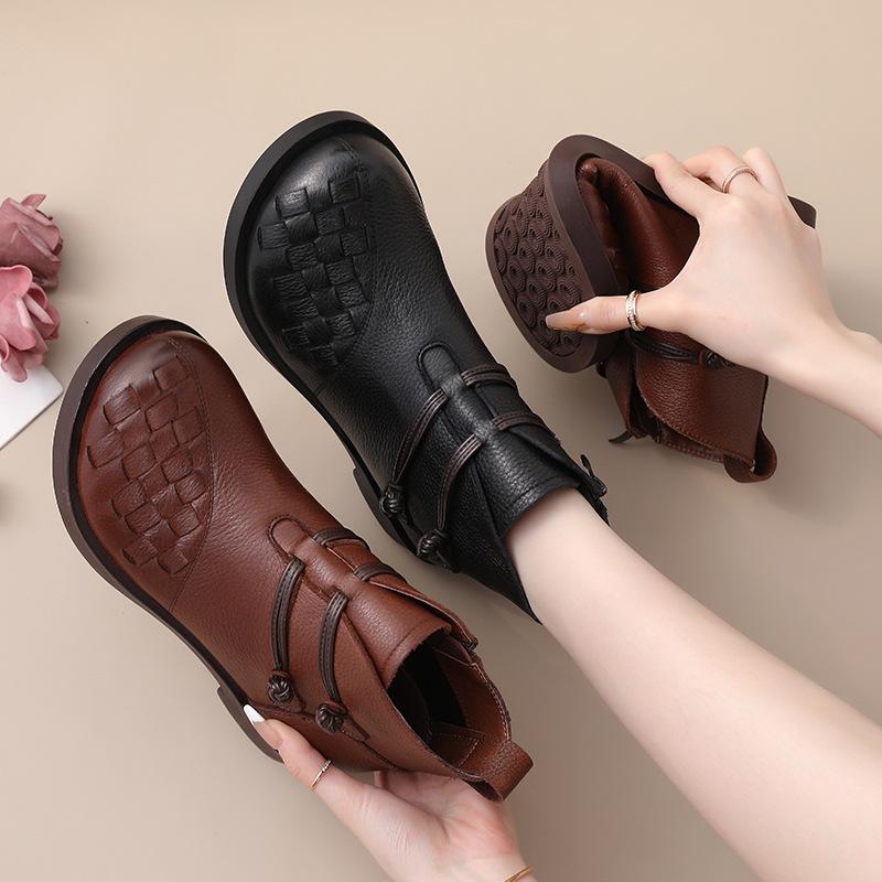 Модные женские ботинки в стиле ретро из натуральной коровьей кожи, ботильоны ручной работы из плетения, роскошные дизайнерские брендовые ботинки осень-зима для женщин Botas Mujer