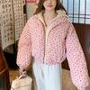 Ayollar qishki kurtkasi Yangi ayollar kundalik lapelli gul naqshli qisqa paxtali jaket Ayollar qalin issiq parkalar Top ayollar kiyimi