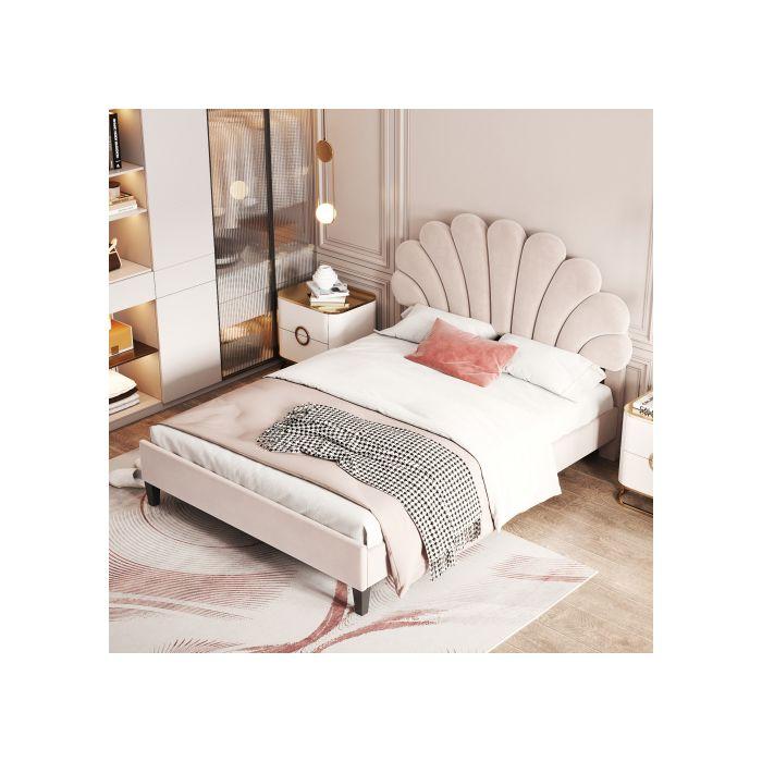 Lit double capitonné - MUVOE - 140 x 200 cm - Tête de lit florale - MDF robuste - Montage facile