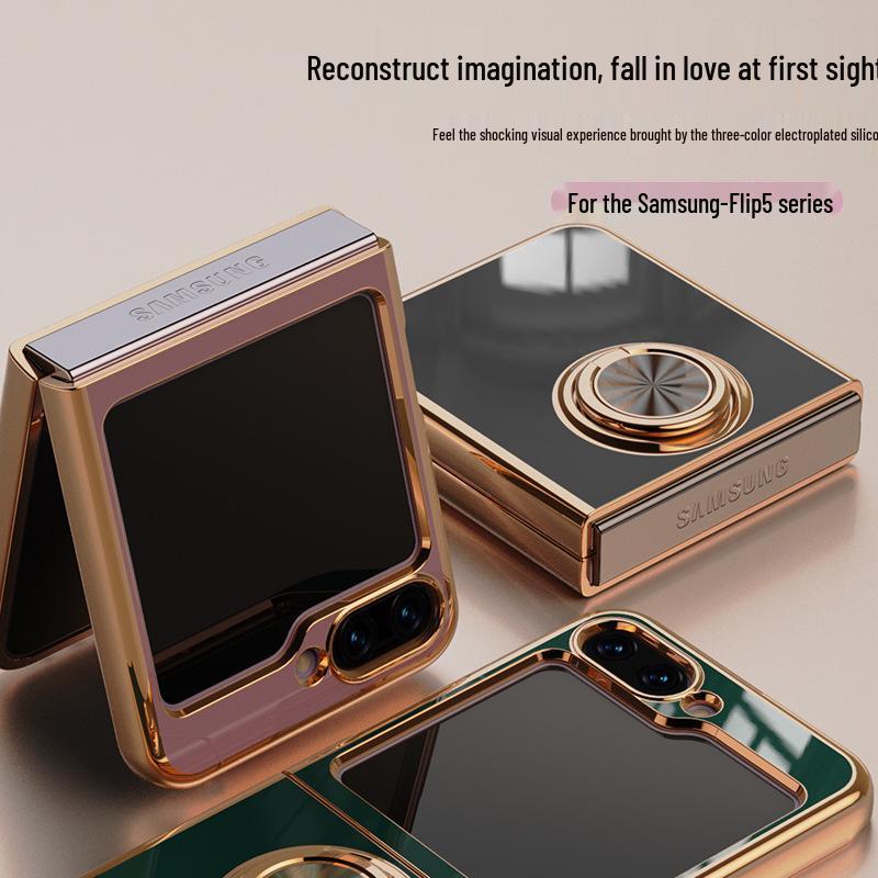 Чехол для складного телефона Samsung Z Flip7: Электроplated Магнитная подставка и кольцо для пальцев Защитный чехол