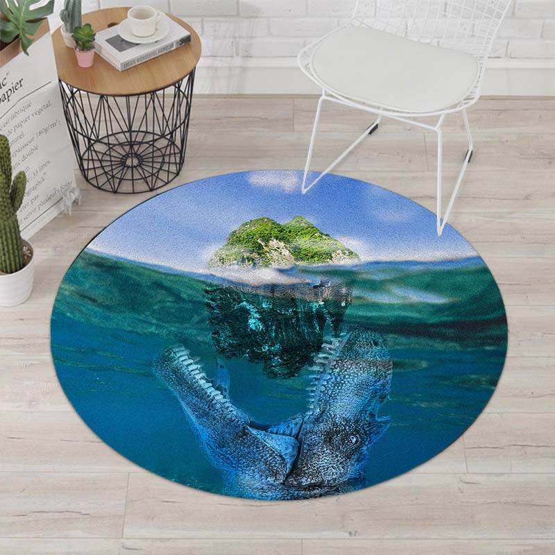 Круглые ковры с динозаврами дикой природы, 3D мощный напольный динозавр с нескользящим ковриком, круглый коврик для комнаты, качественный кухонный коврик с принтом, детский игровой коврик
