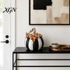 Hand Painted Retro Style Decor Black And White Striped Pumpkin Ornament, Resin Three Dimensional Sculpture Tabletop Centerpiece, Halloween Ornament