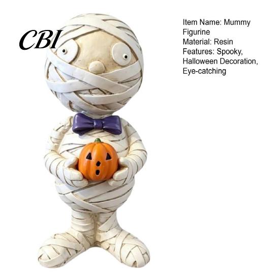 Resin Figurine Mummy Holding Pumpkin Halloween Decoration, Spooky Collectible Desktop for Indoor Shelf, Tiered Tray Decor